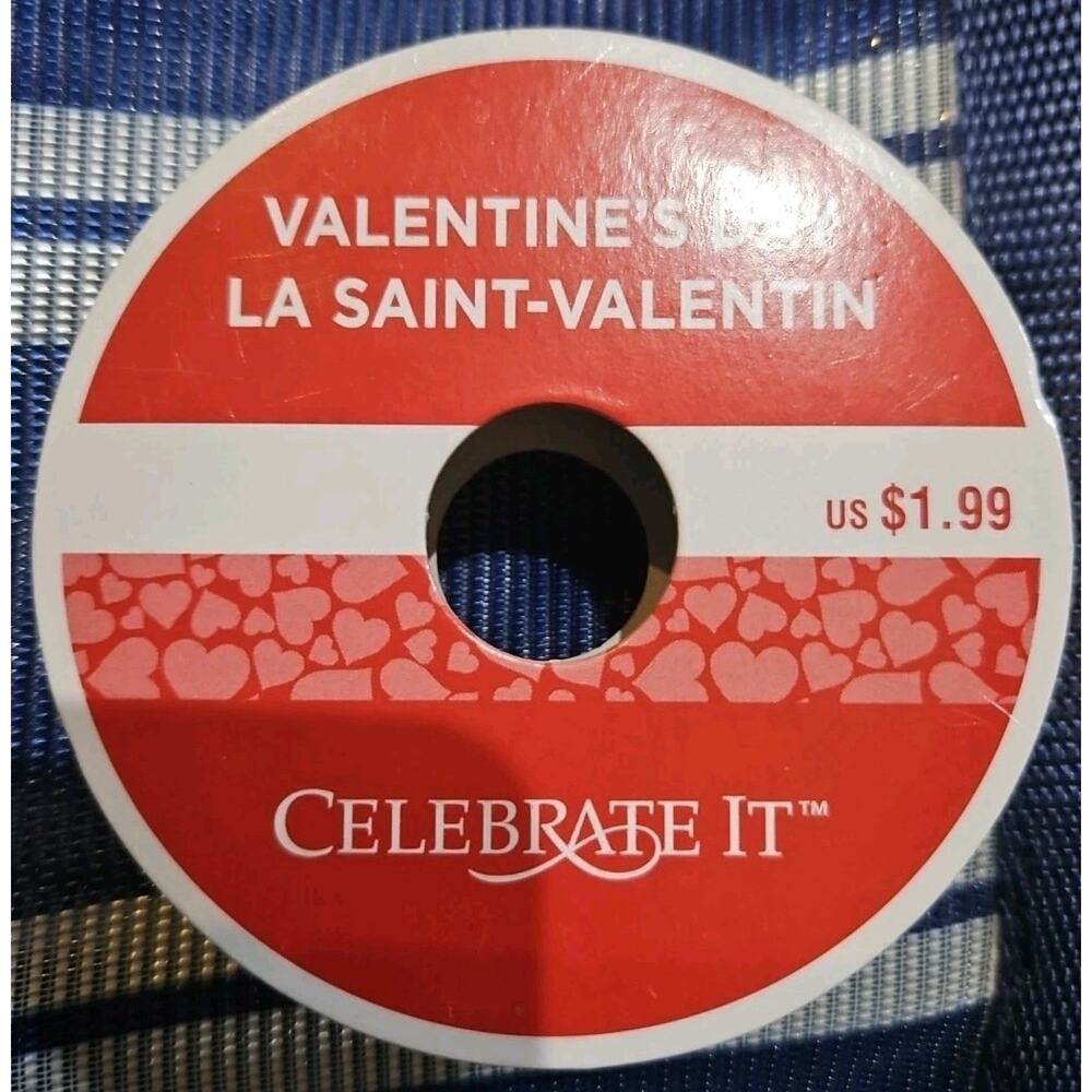 Valentine's Day White & Red Hearts Ribbon 5/8" x 36"